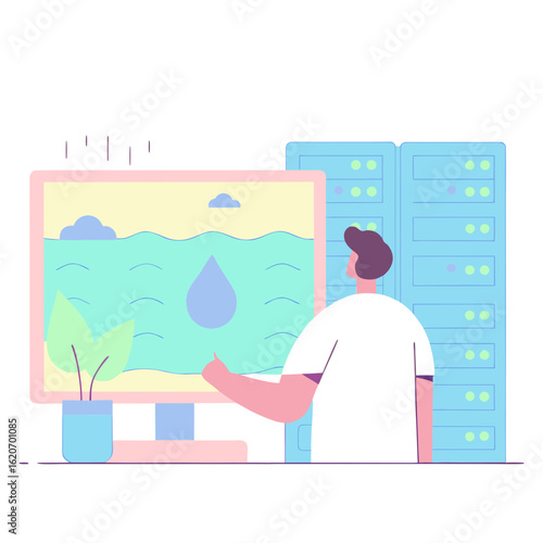 Technician Monitoring Cooling in Server Room