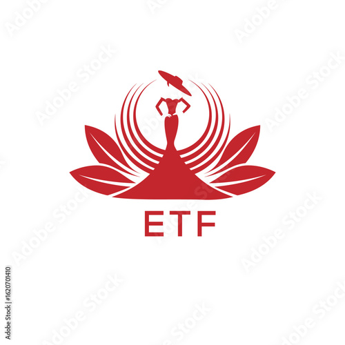 ETF Letter Logo. ETF Fashion Logo with Elegant Woman Silhouette, Hat, and Leaf Motif  Boutique, Beauty, or Event Branding Design.
