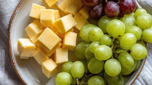 Wallpaper Mural Mild cheddar cheese cubes and green and red grapes resting on plate Torontodigital.ca