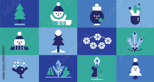 Flat Design Illustration Set of Winter Weather Elements Icons