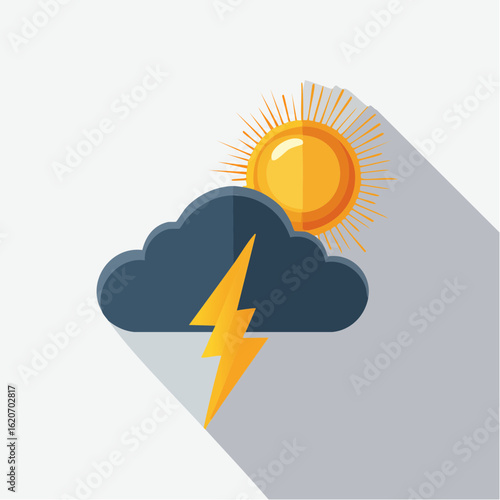 Stress und Lösung – Symbolhafte Illustration mit Wolke, Blitz und Sonne