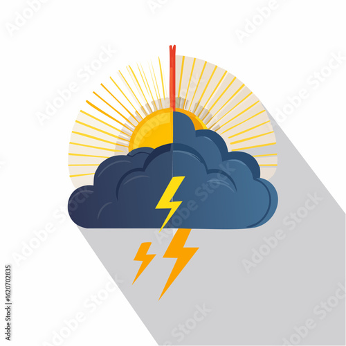 Stress und Lösung – Symbolhafte Illustration mit Wolke, Blitz und Sonne