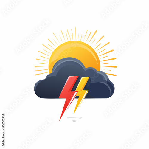 Stress und Lösung – Symbolhafte Illustration mit Wolke, Blitz und Sonne