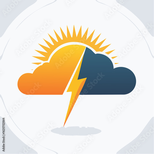 Stress und Lösung – Symbolhafte Illustration mit Wolke, Blitz und Sonne