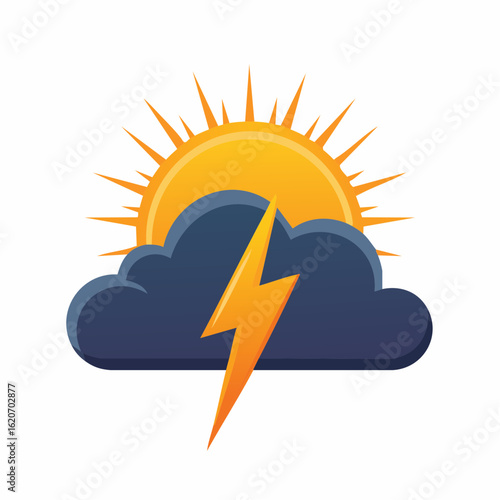 Stress und Lösung – Symbolhafte Illustration mit Wolke, Blitz und Sonne