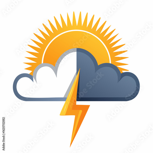 Stress und Lösung – Symbolhafte Illustration mit Wolke, Blitz und Sonne