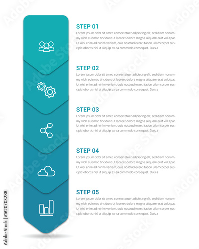 Vertical Arrow Infographic with Five Steps for Business Process and Data Presentation