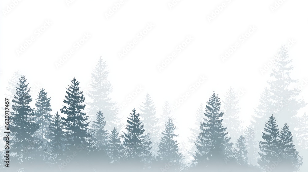 Fototapeta premium Misty forest landscape with pine trees creating serene atmosphere