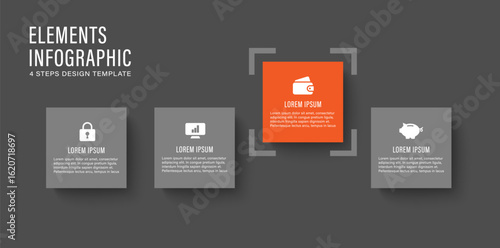 4 steps process modern infographic design template. Process flow chart, business infographic mockup with icons