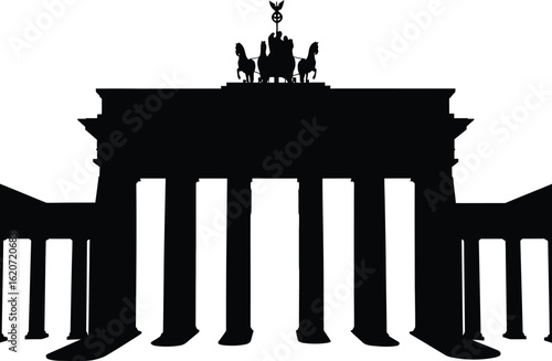 High-Definition Solid Black Silhouette of The brandenburg gate with Perfect Proportions and Sharp Edges black and white with white background flat vector miniimal 
