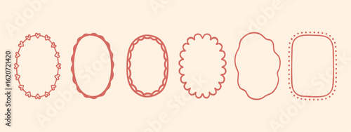 Cute hand drawn oval doodle frames with hearts and scalloped edges in pastel tones. Perfect for journaling, scrapbooking, or digital paper designs.