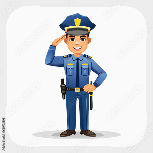 A Symbol of Justice: A Policeman in Uniform, A standing police officer, saluting with his hand to his head, the epitome of duty, respect, and commitment. a symbol of security, justice, and the law.