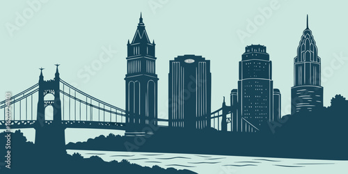 Cincinnati Skyline Vector with Landmarks