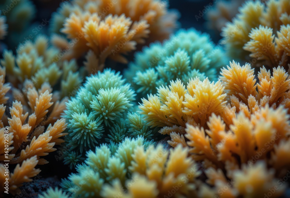 Fototapeta premium Close up Coral Reef Textures in Vibrant Green Blue and Orange