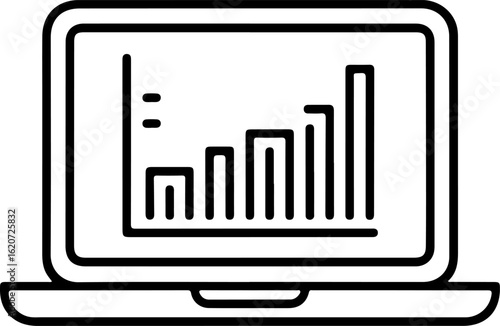 Laptop screen displaying a rising bar graph with increasing data points