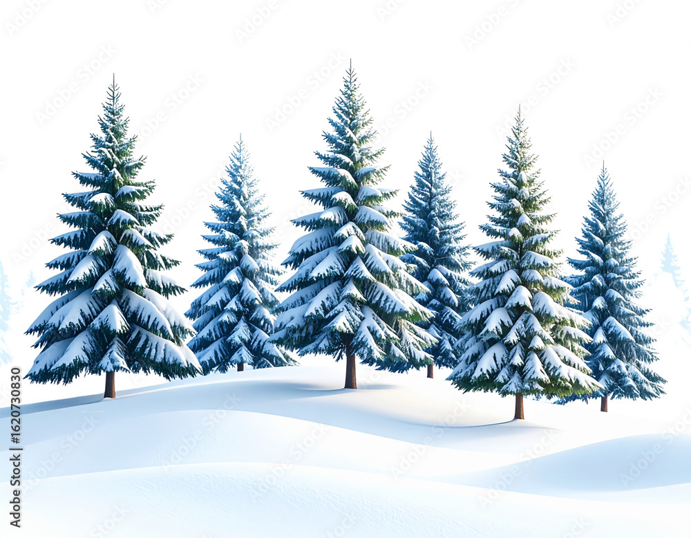 Obraz premium Expansive Snowy Forest Landscape with Pine Trees in Soft Winter Light, Transparent PNG