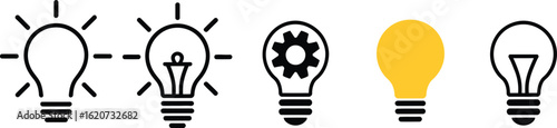 Five Light Bulbs Icons Line Style Idea concept and creative process
