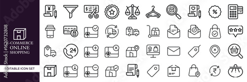 Set of E-commerce and Online Shopping – Digital Store, Cart, Payment, Delivery, Checkout, Mobile Commerce, and Retail Elements