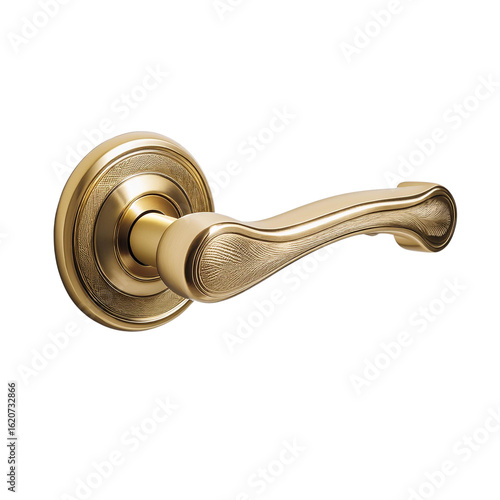 Ornate brass door handle isolated on a transparent background 1