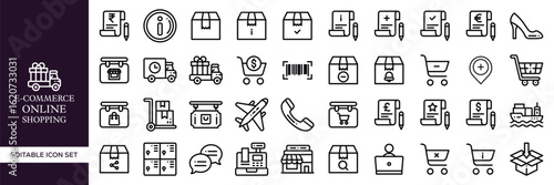 Set of E-commerce and Online Shopping – Digital Store, Cart, Payment, Delivery, Checkout, Mobile Commerce, and Retail Elements
