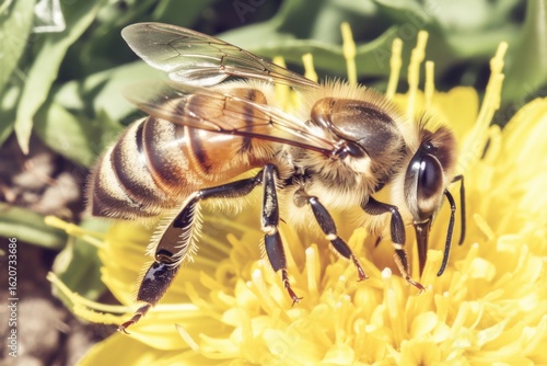 Wallpaper Mural Close-Up of Honey Bee Collecting Pollen from Bright Yellow Flower Torontodigital.ca