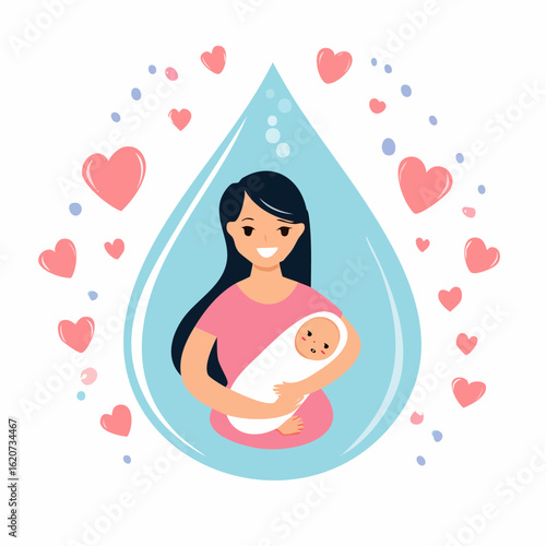 Mother and Baby in Waterdrop.