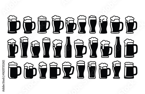 Assortment of Beer Glasses and Bottles Icons lager Oktoberfest