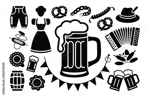Assortment of Oktoberfest symbols and Bavarian elements