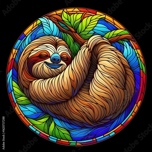 나무늘보, 스테인드 글라스 기법 일러스트, jpeg (sloth, Stained Glass Techniques Design Illustration, jpeg)
