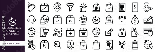 Set of E-commerce and Online Shopping – Digital Store, Cart, Payment, Delivery, Checkout, Mobile Commerce, and Retail Elements