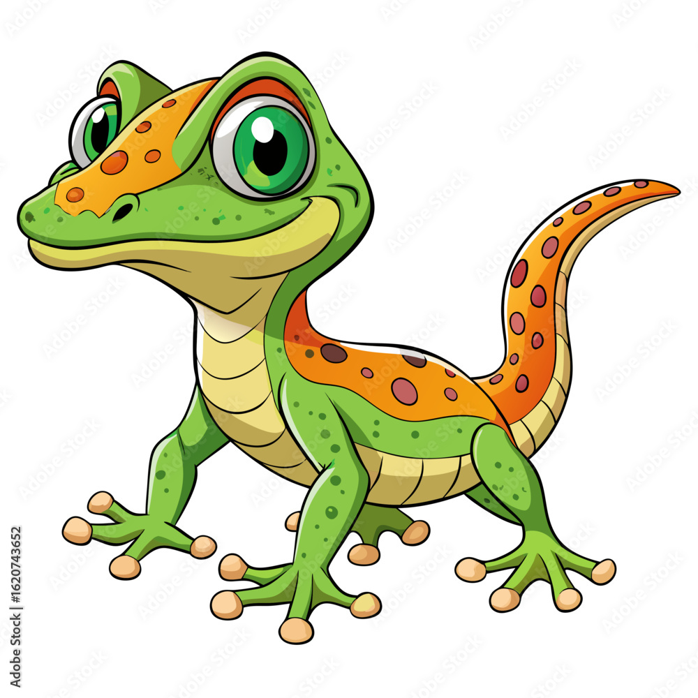 Fototapeta premium Cute green cartoon dinosaur character smiling happily in fun wildlife style vector illustration