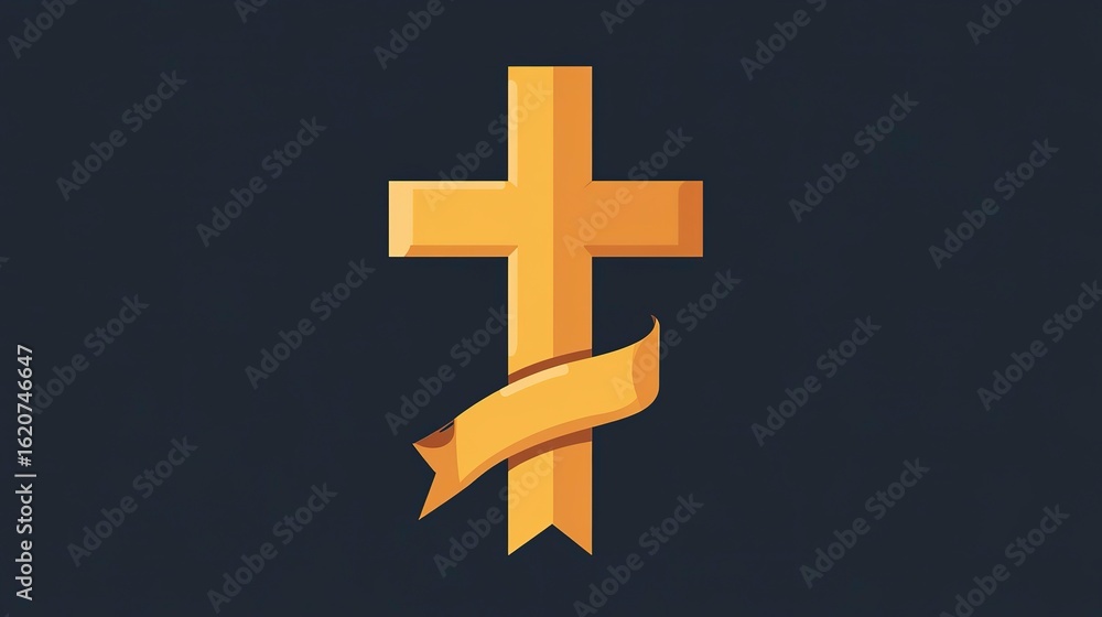 Obraz premium Flat design featuring a cross and remembrance ribbon representing faith and memory