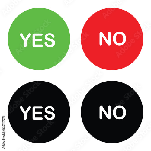 Yes no icon. On off switch vector set. Green yes icon. Red no icon. Green on sign set. Red off sign set. Isolated yes no vector icons. Vector illustration. EPS 10 .