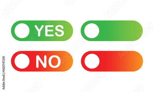 Yes no icon. On off switch vector set. Green yes icon. Red no icon. Green on sign set. Red off sign set. Isolated yes no vector icons. Vector illustration. EPS 10 .