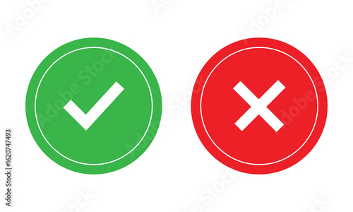 Yes no icon. On off switch vector set. Green yes icon. Red no icon. Green on sign set. Red off sign set. Isolated yes no vector icons. Vector illustration. EPS 10 .