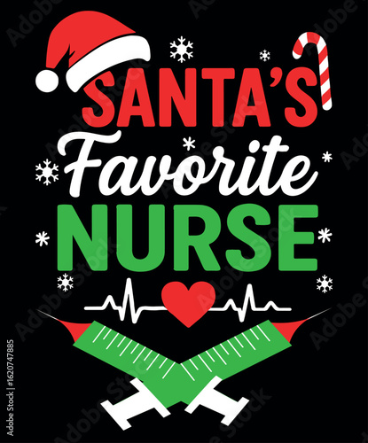 Santa's Favorite Nurse Christmas Holiday Medical Design