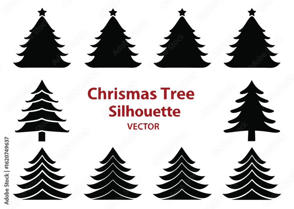 Obraz premium Collection of Black Christmas Tree Silhouettes in Various Styles vector holiday