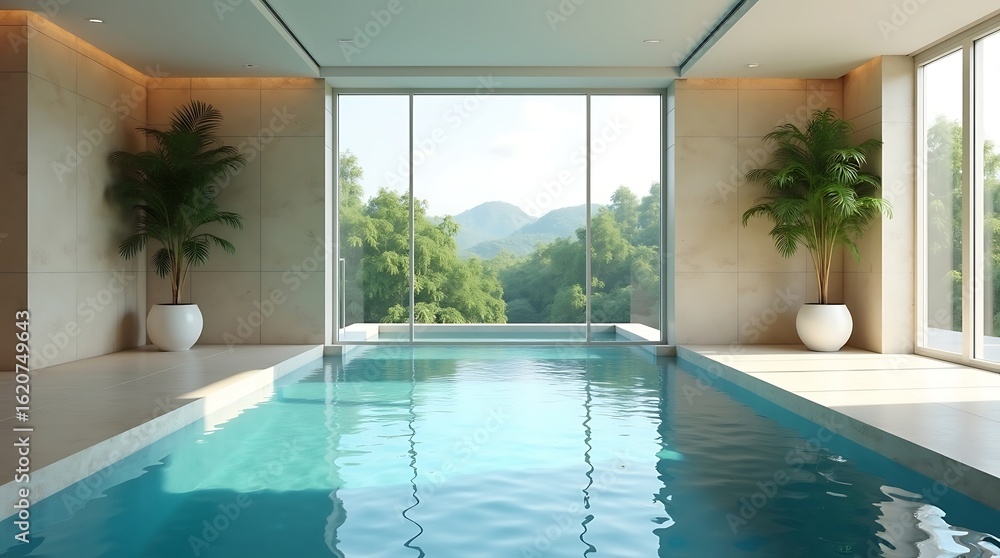 Fototapeta premium Luxury hotel swimming pool with tropical villa and relaxing poolside atmosphere