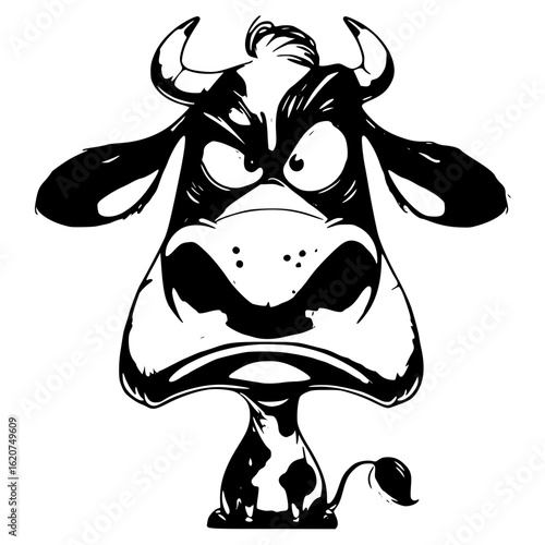 Angry cow isolated on white background