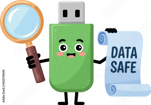 Secure usb drive data protection and privacy with magnifying glass concept vector illustartion