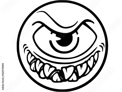 Evil monster face isolated on white background
