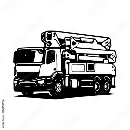 Concrete pump truck isolated on white