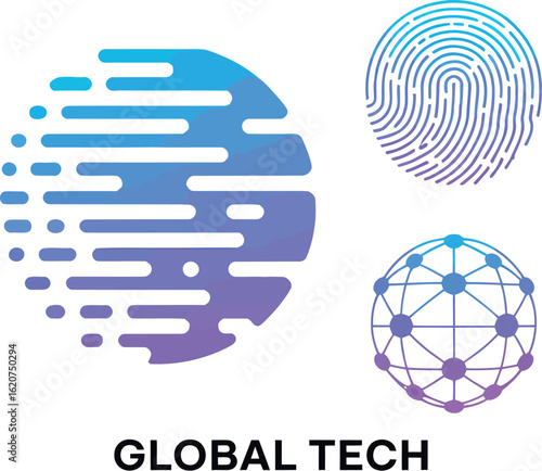 Global technology solutions innovative digital network security company logo vector illustartion