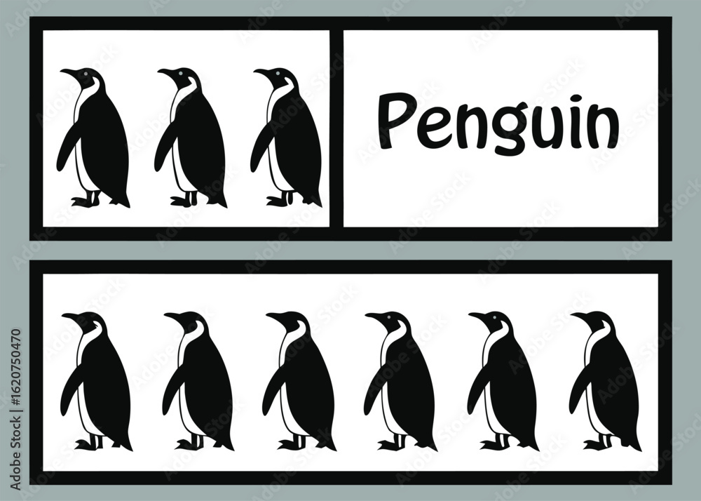 Obraz premium Collection of Penguin Silhouettes and the Word Penguin penguins bird