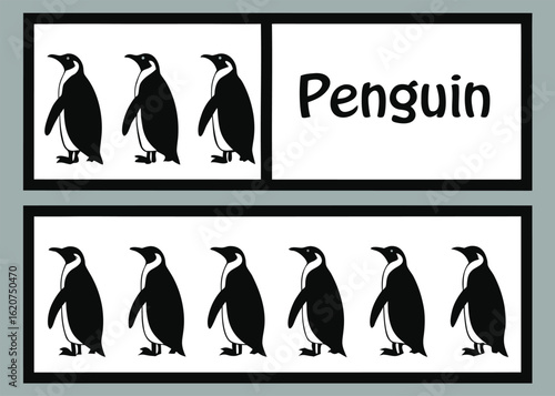 Collection of Penguin Silhouettes and the Word Penguin penguins bird
