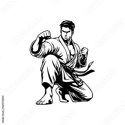 Karate fighter isolated on white background