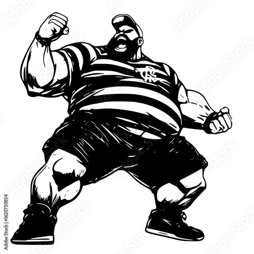 Muscular man celebrating victory loudly