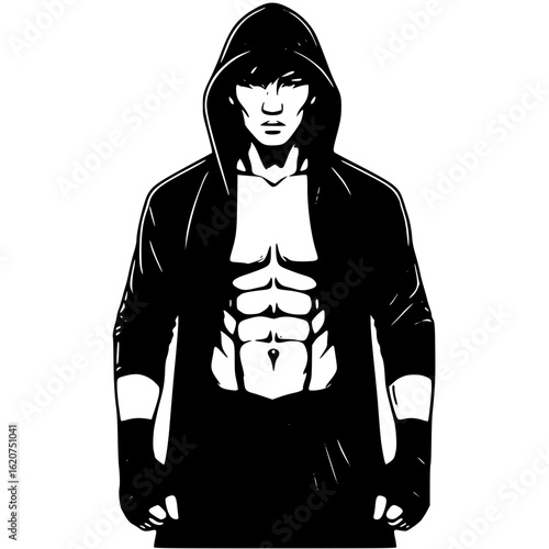 Man with muscular abs in robe