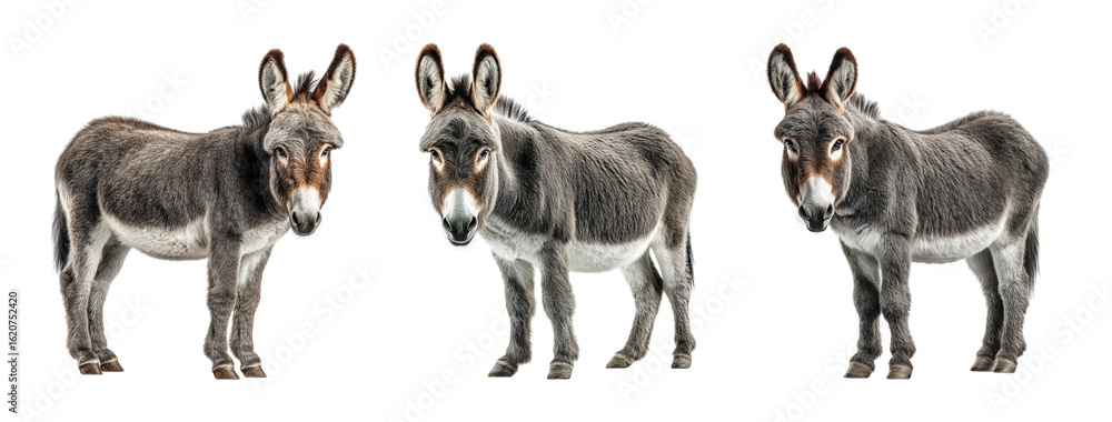 Fototapeta premium Three Donkeys Displaying Various Poses on Transparent Background