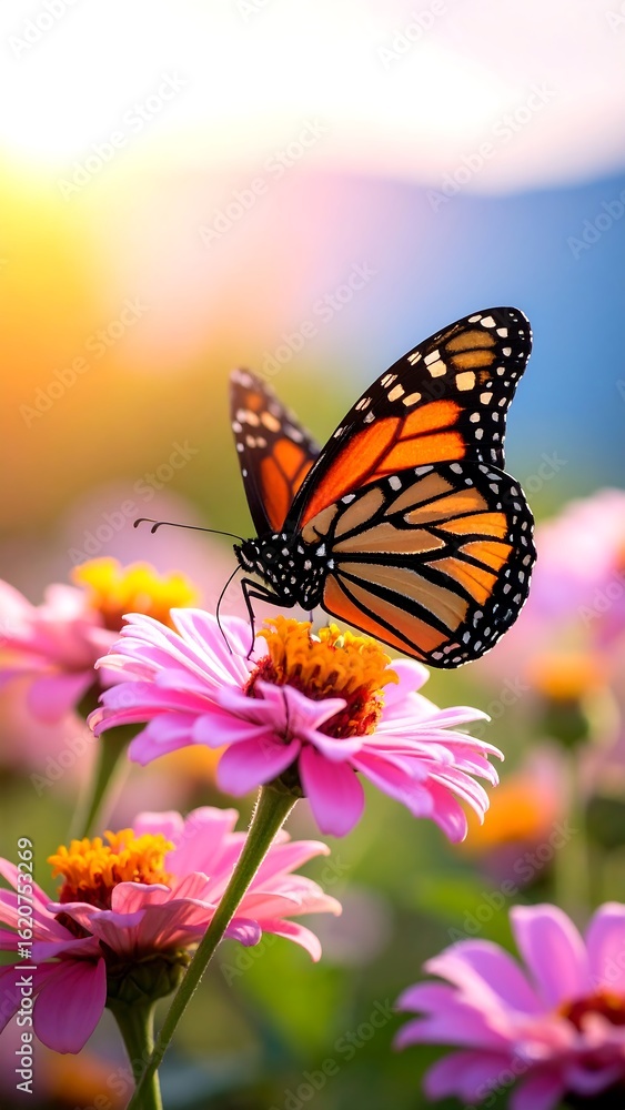 Fototapeta premium Monarch butterfly on pink flowers (1)